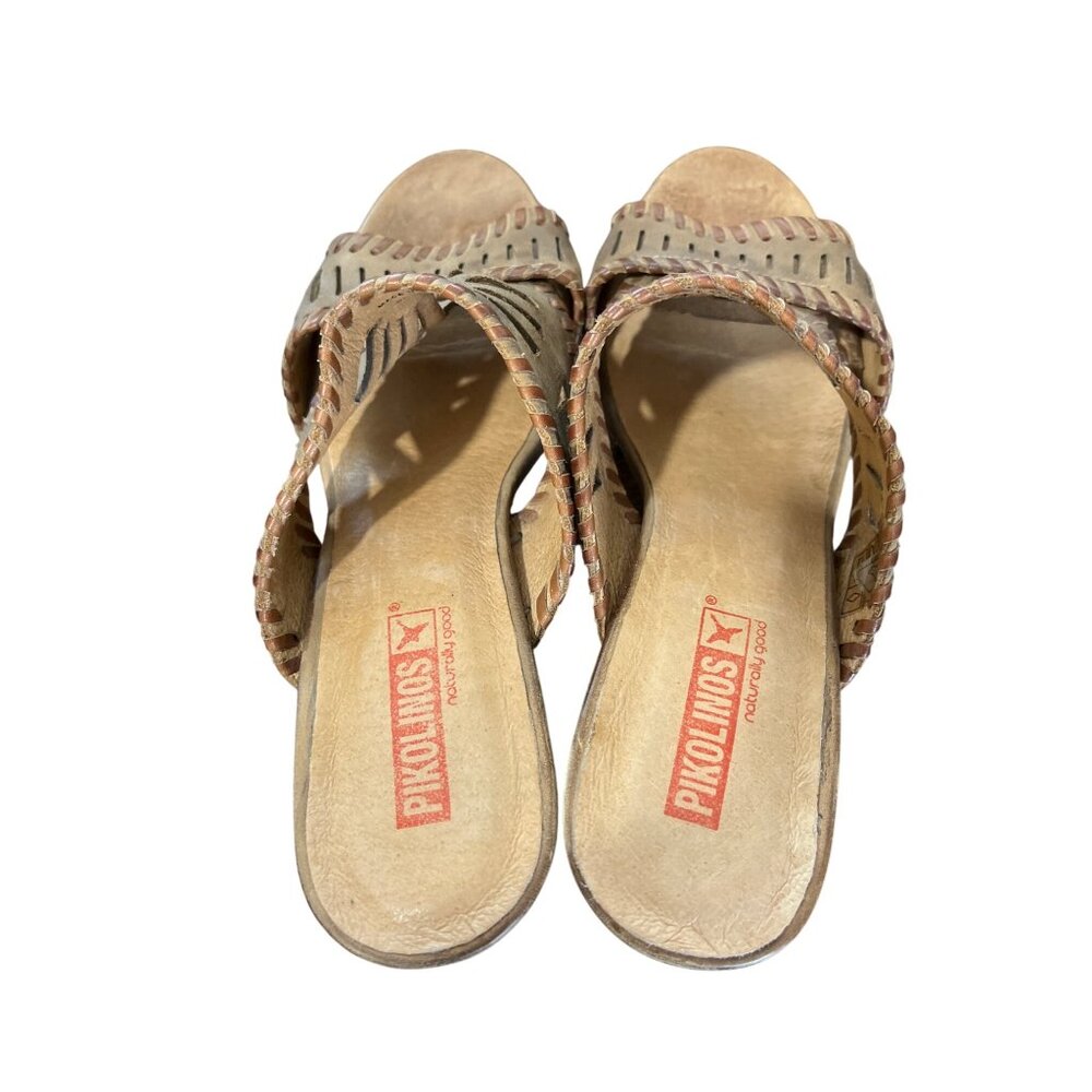 Pikolinos Sandals Brown Leather Wooden Stacked High Heels Womens Size 40 / 9-9.5 - Picture 6 of 9